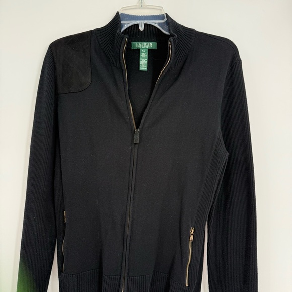 Lauren Ralph Lauren Cardigan Women Size L Petite Full Zip Cotton Shoulder Patch - Picture 4 of 11